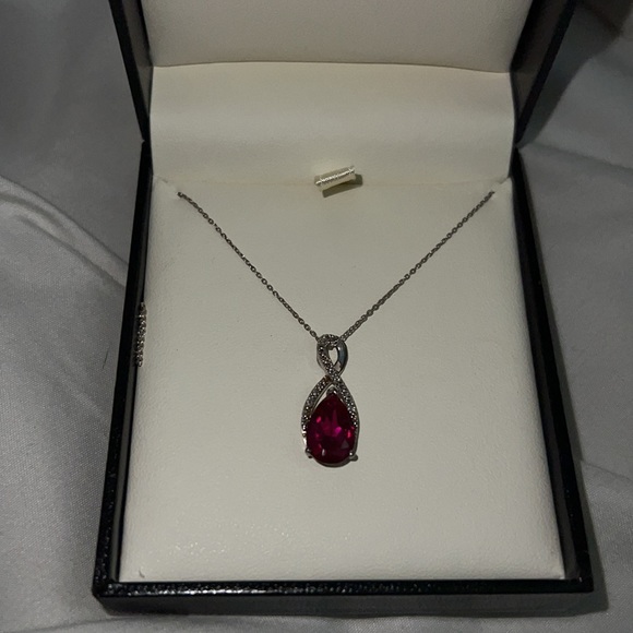 Garnet stone pendant and diamond necklace - Picture 5 of 6